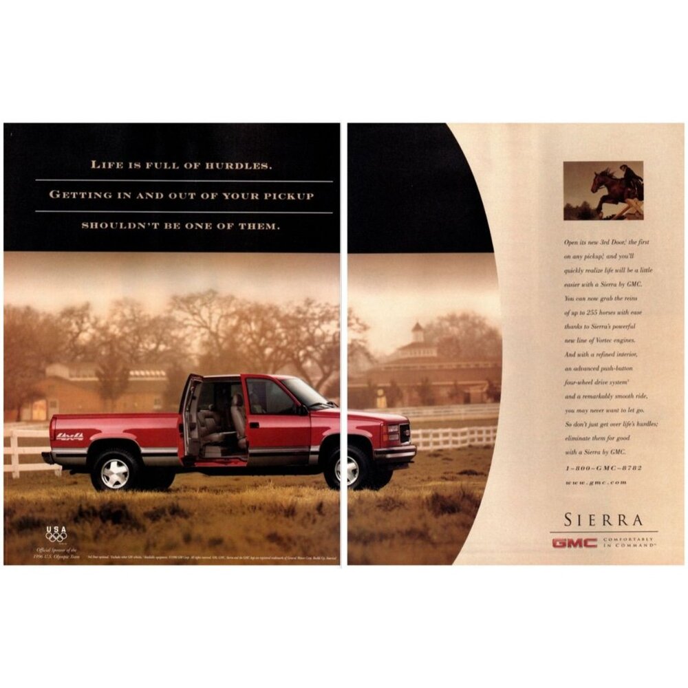 1997 GMC Sierra Pickup Truck Horse Farm 2 Page Vintage Print Ad 90s Wall Art